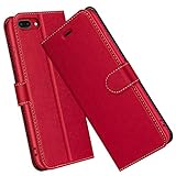 ELESNOW Hülle für iPhone 8 Plus / 7 Plus, Premium Leder Flip Schutzhülle Tasche Handyhülle mit [ Magnetverschluss, Kartenfach, Standfunktion ] für Apple iPhone 8 Plus / 7 Plus (Rot)