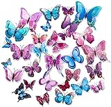 CCUCKY 36 Stücks Schmetterling Aufkleber Wandsticker Wandtattoo Wanddeko Doppelschichten 3D Flügel Schmetterlinge Dekoration für Kinderzimmer Küche Kühlschrank Garten Pflanzen Partydek
