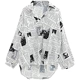WRITWAA Damen-Oberteile, asymmetrischer Saum, Ärmelhemden, Damen-Revershemden, Damen-Lose-Revershemden, Damenoberteile, Krawattenhemden, Damenjacken, weiße Hemden (Größe L)