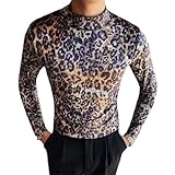 OUSHOP Herren Pullover Rollkragenoberteil Langarm Slim Fit T-Shirt Sweatshirt Unterwäsche Stretch Leopardenmuster Sweatshirt Pyjamas,Gold,3XL