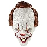LePyCos Stephen King's It Mask with Horrible Bloody Mouth and Hair Pennywise Clown Scary Halloween Kostüm Weiß Einheitsgröß