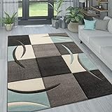 Paco Home Wohnzimmer Teppich In Modernen Pastell Farben, Karo Muster m. 3D Effekt, Grösse:60x110 cm, Farbe:Türk