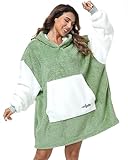 Argstar Übergroße Hoodie Decke tragbare Decken Hoodie leichte Kapuzendecke, kuschelige Samt-Decke,warmes Hoodie mit Tasche und elastischen Ärmeln für Erwachsene Damen und Herren Salbeigrü