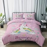 Bettwäsche Einfaches Süßes Einhorn Druck Rosa Bettbezug Weiche Mikrofaser Wende Bettbezug Set mit Reißverschluss Für Teenager Schlafzimmer Dekorativ 240 x 220