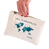 Herz & Heim® kleine Kulturtasche mit Wunschnamen für Weltenbummler Weltenb