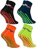 Rainbow Socks - Neo ABS Sport Socks - Damen Herren Neon Sneaker Sport Stopper Socken - 4 Paar - Schwarz Blau Orange Grün - Größen 47-50