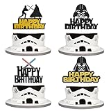Star Wars Cake Toppers, Geburtstag Cupcake Deko Tortendeko Kinder Tortenstecker, Happy Birthday Tortenaufsatz Schwarz Glitzernd Geburtstagstorte für Kinder Jungen Geburtstag