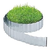 Relaxdays Rasenkante, 12m, Beetbegrenzung aus Metall, verzinkt, flexibel, Umrandung für Rasen & Beet, 16cm hoch, Silb