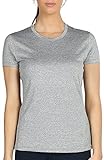 icyzone Sport T-Shirt Damen Kurzarm Laufshirt - Atmungsaktive Fitness Gym Shirt Schnell Trockened Funktionsshirt (M, Grau)