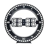 Xptieeck Tragbare 3D-LED-Wanduhr, Elektronische Uhr, Tragbarer Bildschirm, Langlebig, mit Springenden Sekunden, Schwarz und Weiß