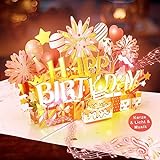 LITTLEJSY Geburtstagskarte mit Lichtern und Musik Blowable LED Licht Kerze Geburtstagskarten 3D Pop Up Singende Karte Geburtstag für Frau, M