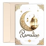 10 Ramadan Kareem Klappkarten mit Umschlag Grusskarten Ramadan Mubarak Eid Mubarak Danksagungskarten Zuckerfest Feier Mond Laterne weiß g