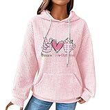 Yowablo Strickjacke Damen 48 Damen-Sweatshirt mit weihnachtlichem Aufdruck und Kapuze Kleid Sportlich Damen (Pink, XXXL)
