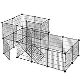 SONGMICS Zaun für Haustiere, 2 Ebenen, modulares Gehege für Kleintiere, Kaninchen, Meerschweinchen, Gitterplatten, Innenbereich, 143 x 73 x 71 cm, Schwarz LPI06H