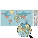 Politische Weltkarte Poster mit Fahnen XL Karte mit Länder-Flaggen; Landkarte 100 x 44 cm; Hochwertiger Premium Druck 250 g Pap