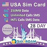 USA Ultra SIM-Karte 28 Tage|250 MB 5G/4G-Hochgeschwindigkeitsdaten|Unbegrenzte inländische Anrufe und SMS in den USA|Unbegrenzte Gespräche und SMS aus den USA an über 90 INTL-Ziele|Wieder auffüllbar!