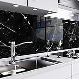 danario Küchenrückwand selbstklebend - Glasoptik - Spritzschutz Küche - versteifte PET Folie - Marmor schwarz - 60cm x 280