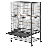 Juskys Vogelvoliere Samira mit Rollen, Zubehör, Ablage & Schmutzboden - Vogelkäfig 52x79x131 cm - Käfig für Vögel - Wellensittich V