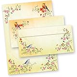 TOSKANA Briefpapier mit Umschlag Set Blumen und Vögel 25 Sets Hochwertiges Briefset bunt A4 Frauen Erwachsene O