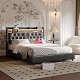 Mutuolux Polsterbett 140x200 Schwarz PU mit LED Beleuchtung, Kopfteil mit Regal & USB-Anschluss, Polsterbett mit Bettkasten zum Hochklappen, Bett mit Stauraum (140x200 cm)