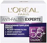 L'Oréal Paris Nachtpflege für das Gesicht, Feuchtigkeitspendende Anti-Aging Nachtcreme mit Calcium zur Minderung von Falten, Anti-Falten Experte 55+, 1 x 50