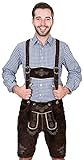 Bayerische Herren Trachten Lederhose kurz, Trachtenlederhose mit Trägern, original in Dunkelbraun, Oktoberfest, Größe 50