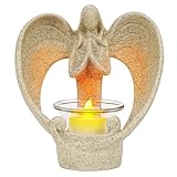 Belle Vous Engel Teelichthalter - 14 cm Hohe Engel Figur - LED Kerze Engel Deko für Beileid/Gedenkgeschenk, Verlust Eines Geliebten Menschen, Beerdigung oder Weihnachten T