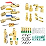 Klimaanlage Kugelhahn Kupplung Kit mit R410A R134A R12 R22 Adaptern, Mini Split Connectors 45 90 Grad, Ventilkern Entfernungswerkzeug, Tankadapter, 270 O-Ringe für HVAC Sy