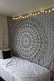 Mandala Hippie Wandteppich Dekorativ Schwarz Weiß Elefant Mandala Tapisserie Böhmische indische Wandbehänge wandtuch Tagesdecke für Wohnzimmer, Schlafzimmer, Picknick - 127x152