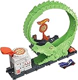 HOT WHEELS Spielset Krokodilangriff - Rennbahn, Looping, Spirale, verstellbarer Schwanz, Pizzeria-Design, für Kinder ab 4 Jahren, HKX39