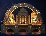 Exclusiver 3D Schwibbogen Dresden Frauenkirche 52cm + Unterbank Augustusbrücke Handarbeit aus dem Erzgebirg