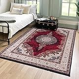 Mazovia Orientalisch Vintage Teppich - Kurzflor Waschbar - Weich Traditioneller Teppich für Wohnzimmer, Schlafzimmer, Esszimmer – Oriental Teppiche - Rot 120 x 170