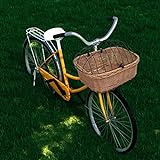 Homgoday Fahrradkorb vorne mit Abdeckung 50x45x35 cm Naturweide Fahrradkörb