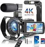 Camcorder 4K Videokamera 60 fps 48 MP WiFi Digitalzoom 18X Webcam Nachtsicht IR Kamera für Youtube, Vlogging Kamera mit Touchscreen HD 3 Zoll mit 2 Batterien, Mikrofon, Fernbedienung 2,4 G, SD