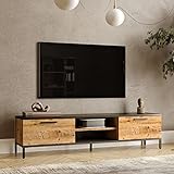 [en.casa] TV Board Lempäälä Lowboard 160 cm Fernsehtisch mit 2 Türen und 2 Ablagefächer Metallbeine Eiche rustikal/