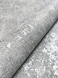 NEWROOM Tapete Silber Vliestapete Beton - Betontapete Industrial Grau Zement Putz Loft inkl. Tapezier-Ratgeb
