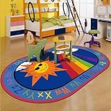 OOCCO Kinder-Krabbelteppich, pädagogische Kinderbereichsteppiche, Spielmatte, Alphabet ABC, Digital, Farbe, Rutschfester Teppich zum Spielen für Kinderzimmer, Schlafzimmer, Spielzimmer, B