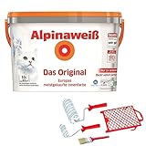 Alpina Alpinaweiß Das Original 10L | inklusive 6-teiliges Maler-Set | Weiße Wandfarbe für bis zu 80 m² |Matte Innenfarbe mit Spritz-Schutz F