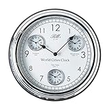 Riviera Maison Uhr Silber, Wanduhr rund, Uhr Wand, küchenuhr rund- World Cities Clock - Metall gefertigt mit Glas - ∅51 und 7