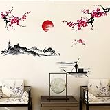 COVPAW® Wandtattoo Wandaufkleber XXL Malerei im Chinesischen Stil Wandsticker Wandbild Bilder Wohnzimmer Schlafzimmer D