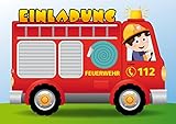 10 FEUERWEHR-Einladungskarten-Set: Lustige Einladungen zum Kindergeburtstag mit Feuerwehr-Mann und Auto von EDITION COLIBRI (10982)