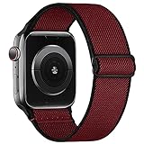Recoppa Apple Watch Armband Elastisch Stoff, Komplementärfarbe Solo Loop Gewebtes Nylonarmband mit Einstellbarem Verschluss Kompatibel mit iWatch Series 7/6/SE/5/4/3/2/1, Rot 38mm 40