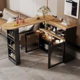 BXEYXE 138-193X39X105CM Moderner ausziehbarer Bartisch,Ausziehbarer Esstisch mit Stauraum, Stehtisch Bistrotisch, drehbar,für Esszimmer,Mit 1m langem LED Lichtstreifen,Schw