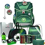 DerDieDas ErgoFLEX - Soccer Green - Fussball - Schulranzen-Set 8tlg. mit Schuhbeutel und Sporttasche - Brotdose und Trinkflasche G
