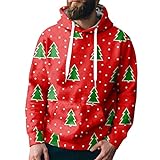 Hoodie Herren Weihnachten Übergroße Hoodie Decke Hässlicher Weihnachtspullover Lustig Oversized Santa Long Sleeve Shirt Christmas Weihnachtshemd Herren(6-Red,5XL)