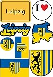 aprom Leipzig Aufkleber Karte Sticker-Bogen - Stadt PKW Auto Fahne Flagge Decal 17x24 cm - Viele M
