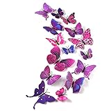 TUPARKA 36 Stück 3D Schmetterlinge Deko Schmetterling Wanddeko Butterfly Wandsticker 3D Wandtatoo Schmetterlinge Balkon Deko (Pink-Lila)