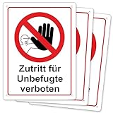 Pubblimania 3 Zutritt für Unbefugte verboten Schild 30x20 cm Aluminiumverbundplatte 3mm stark (3 Zutritt für Unbefugte verboten)