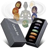 PURAJA Premium Chakra Set mit den 7 wichtigsten Edelsteinen | Heilsteine Set aus echten Edelsteinen | Chakren Steine mit eingravierten Symbolen | Handgefertigte Heilsteine für M