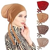 4 Stück Frauen Undercap Hijab Unterschal Hijab, Islamische Muslimische Unterschal Hijab Cap mit Tie Back Closure Solid Color Unter Schal Hijab Mütze Turban Kopfbedeckung Chemo Kopftuch Schlafmütze (E)